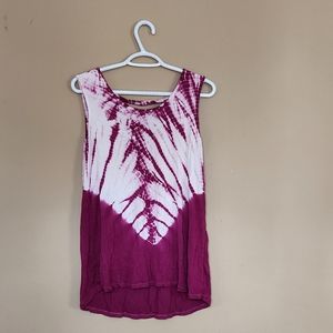 Olive & Oak Top Womens Large Sleeveless Tank Tie Dye Purple & White Knit Hippie